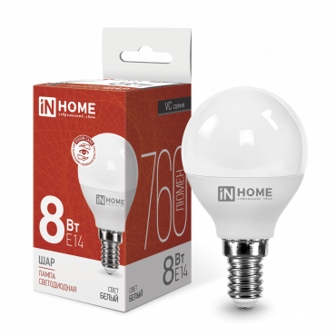 Лампа светодиодная LED-VC Е14  8Вт 4000К, шар In Home