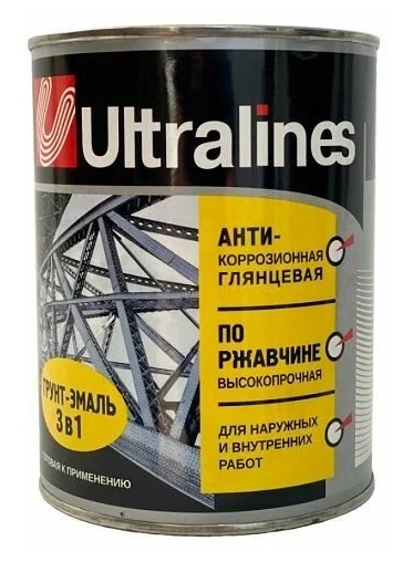 Грунт-эмаль по ржавчине (3 в 1) Ультра Лайнс 0,8 кг, серая /14/