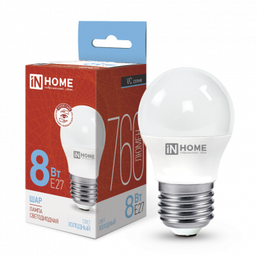 Лампа светодиодная LED-VC Е27   8Вт 6500К, шар In Home