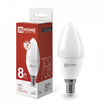 Лампа светодиодная LED-VC Е14  8Вт 4000К, свеча In Home