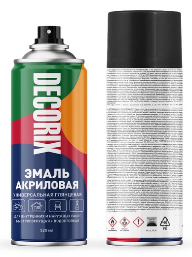 Эмаль аэрозольная акриловая универсал. Decorix 520 мл, чёрная МАТОВАЯ /12/