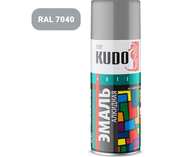 Эмаль аэрозольная Kudo-1018 520 мл, (RAL 7040) серая