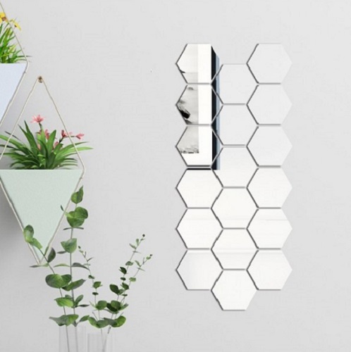 Зеркальные наклейки Stardeco Серебро, 13*15 см (6 шт в упак), Шестиугольник