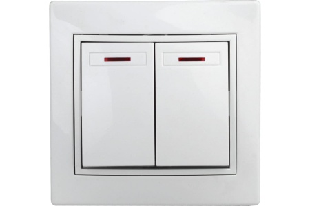 Выключатель Intro Plano 1-105-01 двухклавишный с подсветкой, 10А-250В, IP20, СУ, Plano, белый