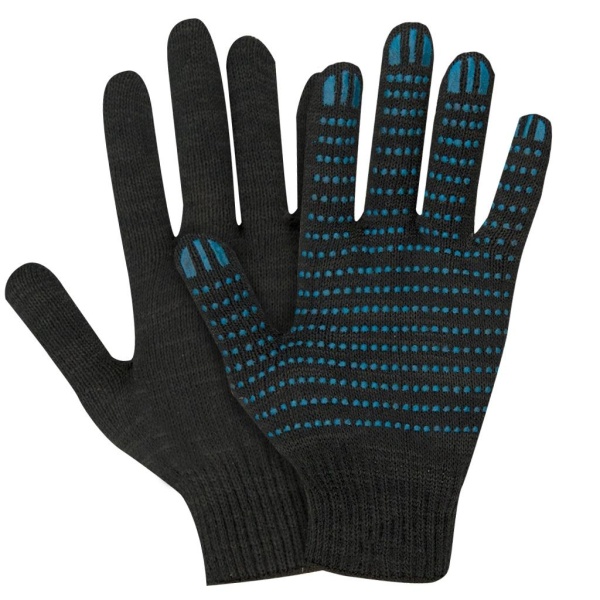 Перчатки х/б с ПВХ черные, 10 кл., 5 нит.