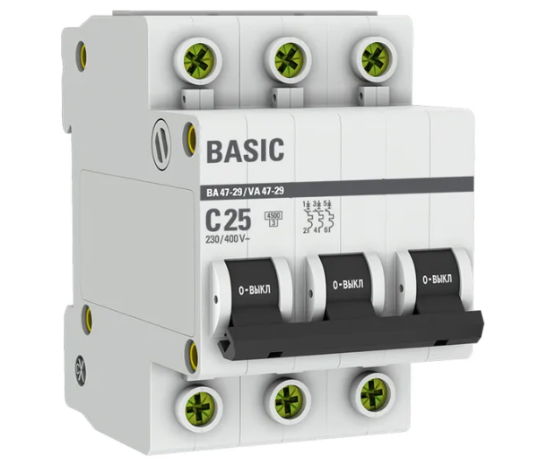 Автомат 3Р 25А (С) 4,5кА ВА 47-29 EKF Basik