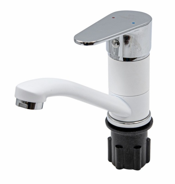 Смеситель Ремоколор однорычажный для мойки, гайка,  керам. картридж 35мм, гусак 15см, белый