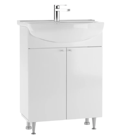 Тумба Домино 60 Белая (2 двери) под умывальник Амур 600