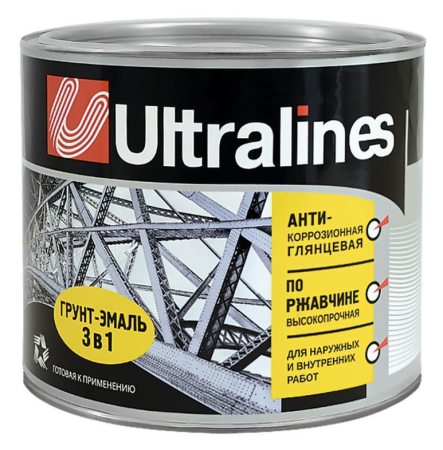 Грунт-эмаль по ржавчине (3 в 1) Ультра Лайнс 0,8 кг, чёрная /14/