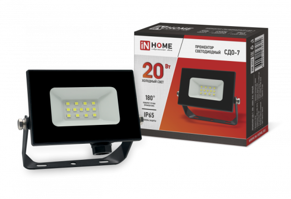 Прожектор светодиодный СДО-07-20 Вт 230В  6500К черный IP65 ASD/In home