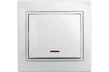 Выключатель Intro Plano 1-102-01 одноклавишный с подсветкой, 10А-250В, IP20, СУ, белый