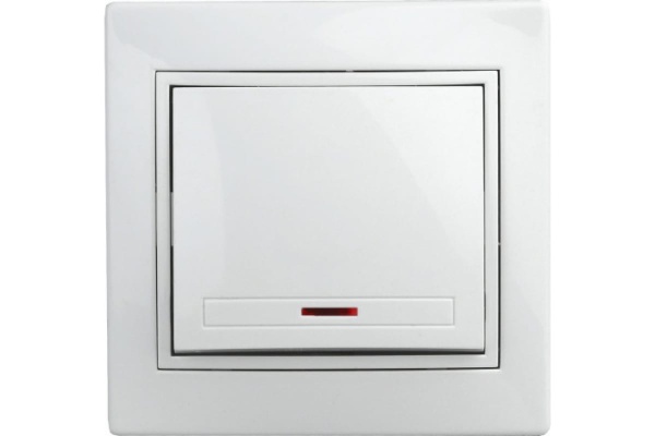 Выключатель Intro Plano 1-102-01 одноклавишный с подсветкой, 10А-250В, IP20, СУ, белый
