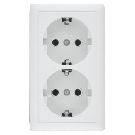 Розетка 1-2,SALE двойная открытой установки (земля) 16А Белая