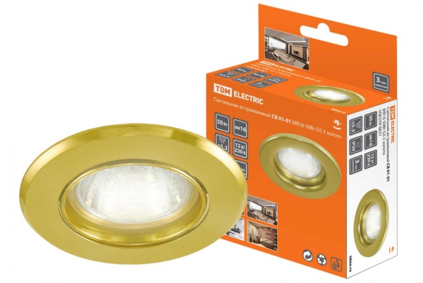 Светильник встраиваемый СВ 01-01MR16 50Вт G5.3 золото