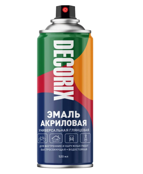 Эмаль аэрозольная акриловая универсал. Decorix 520 мл 0101-25, серебристая глянц. /12/