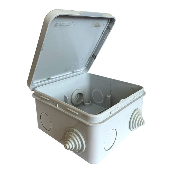 Коробка распаячная 100*100*50мм, IP54 для нар. монтажа с откидной крышкой, ц. серый RAL 7035 GREENEL