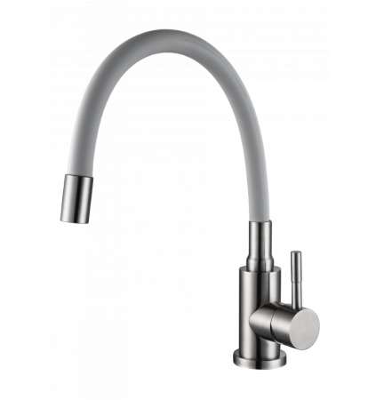 Смеситель д/кухни шар. с высоким силик.изливом серый Дюна нерж.сталь 511520 Антей