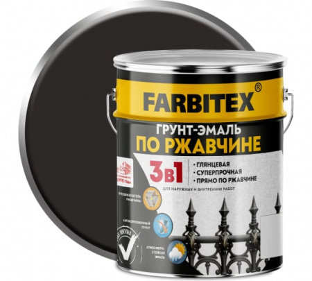 Грунт-эмаль по ржавчине (3 в 1) Farbitex 1,8 кг, черный /6/