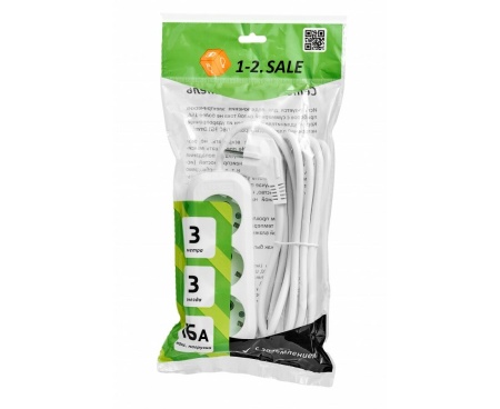 Удлинитель ПВС 3х1 3роз.  3м 16А земля (корпус АБС-пластик)	 1-2.SALE 			