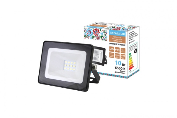 Прожектор светодиодный СДО-04-010 Н 10 Вт 6500 К  IP 65 черный Народный